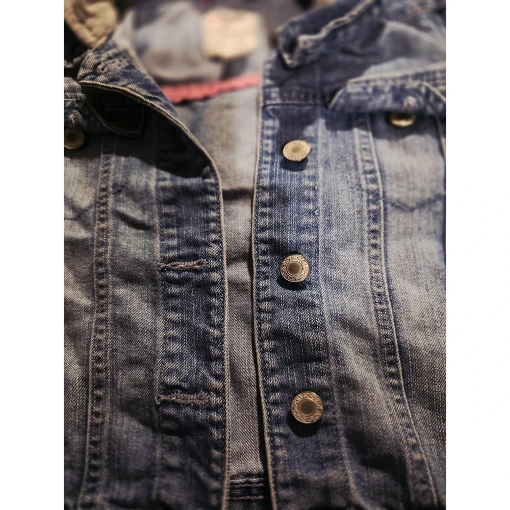 Place Girls Hoodie Denim Sleeveless Jacket. Size M 7/8.